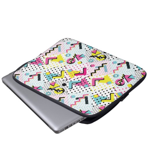 Postmoderne Memphis-Stilmuster Laptopschutzhülle (Vorne Knopf)