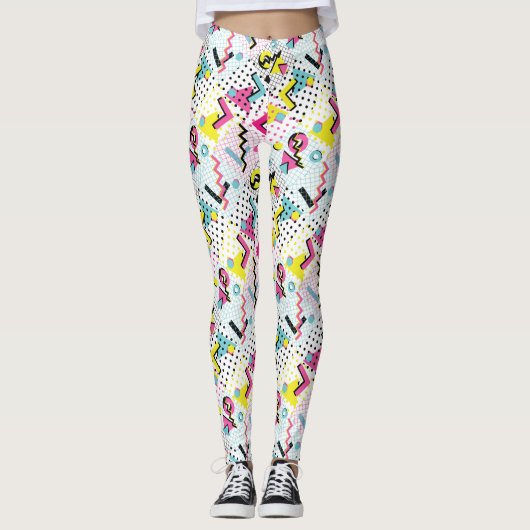 Postmoderne Memphis-Stilmuster Leggings (Vorderseite)