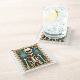 Postmortem Nr. 59 - Skeletton Briefmarke Halloween Glasuntersetzer