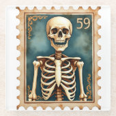 Postmortem Nr. 59 - Skeletton Briefmarke Halloween Glasuntersetzer (Vorderseite)