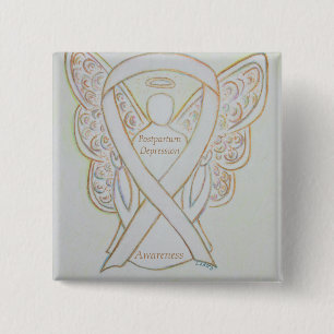 Postpartum Depression Awareness Angel Ribbon Butto Button