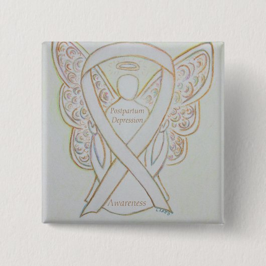 Postpartum Depression Awareness Angel Ribbon Butto Button (Vorderseite)