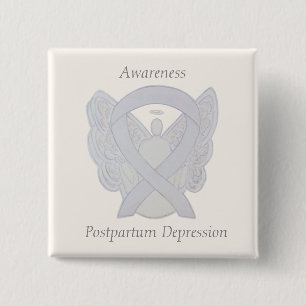 Postpartum Depression Awareness Angel Ribbon Butto Button