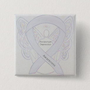 Postpartum Depression Awareness Angel Ribbon Butto Button