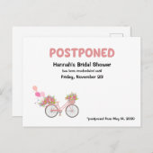 POSTPONED Brautparty Bike und Blumen Einladungspostkarte (Vorne/Hinten)