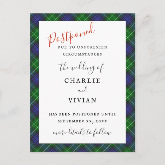 POSTPONED WEDD Abercrombie Clan Tartan Kariert Postkarte (Vorderseite)