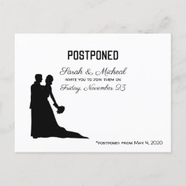 POSTPONED Wedding Date Black and White Silhouette Einladungspostkarte