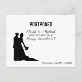 POSTPONED Wedding Date Black and White Silhouette Einladungspostkarte
