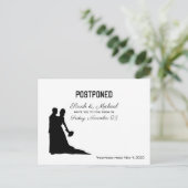 POSTPONED Wedding Date Black and White Silhouette Einladungspostkarte (Stehend Vorderseite)