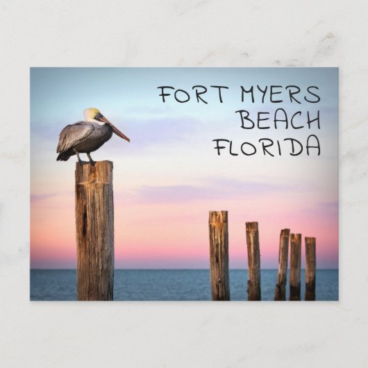 Posts & a Pelican | Fort Myers Beach, Florida Postkarte (Vorderseite)