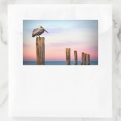Posts & a Pelican | Fort Myers Beach, Florida Rechteckiger Aufkleber (Tasche)