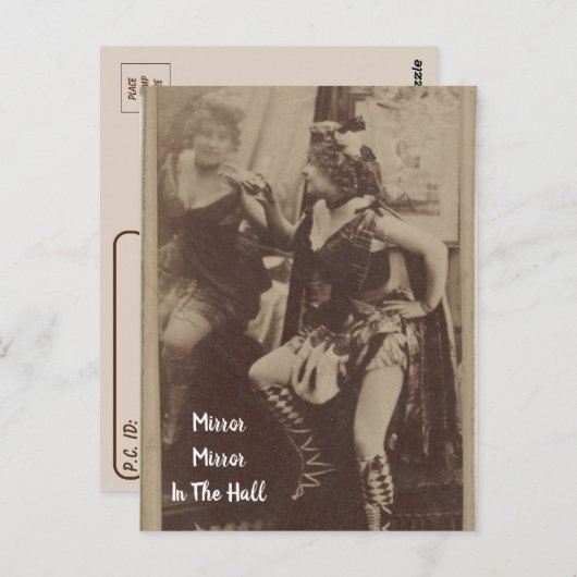 Postüberqueren der Vintagen Dame im Spiegelpostkar Postkarte (Vorne/Hinten)