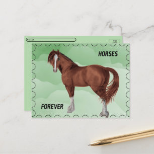 Postüberquerung - Braunes Pferd mit Postage-Look Postkarte