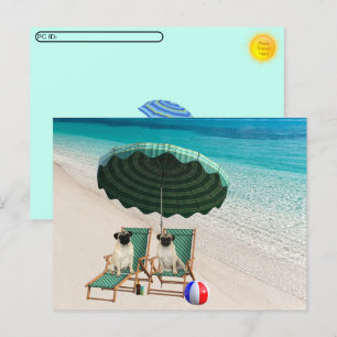 Postüberquerung - Mops am Strand Postkarte