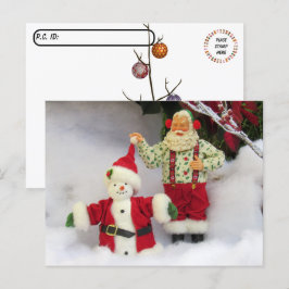 Postüberquerung - Santa baut eine Schneemann-Postk Postkarte
