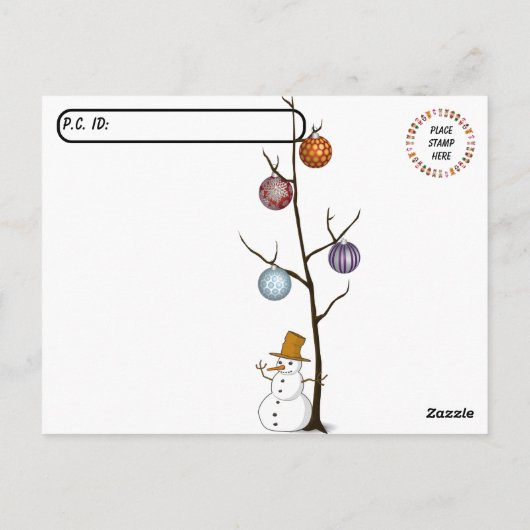 Postüberquerung - Santa baut eine Schneemann-Postk Postkarte (Rückseite)