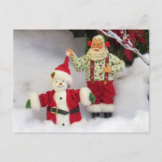 Postüberquerung - Santa baut eine Schneemann-Postk Postkarte (Vorderseite)