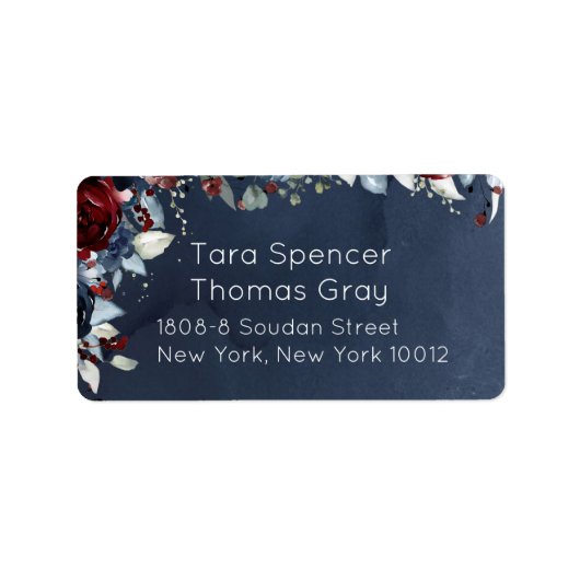 Postversand von Peony Burgundy Navy Adressaufkleber (Vorne)
