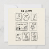 Postwertzeichen handgezeichnete Save-the-Date-Kart Save The Date (Vorderseite)