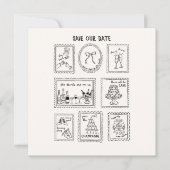 Postwertzeichen handgezeichnete Save-the-Date-Kart Save The Date (Vorderseite)