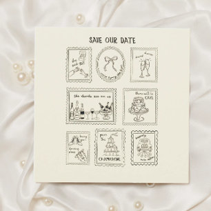 Postwertzeichen handgezeichnete Save-the-Date-Kart Save The Date