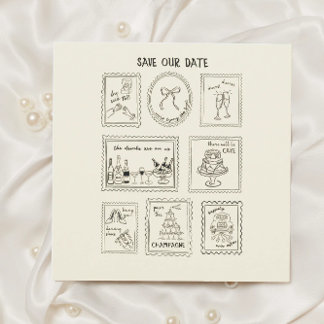 Postwertzeichen handgezeichnete Save-the-Date-Kart Save The Date