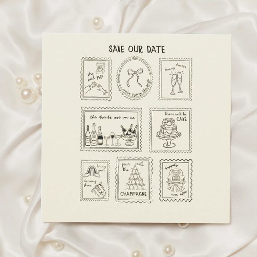 Postwertzeichen handgezeichnete Save-the-Date-Kart Save The Date