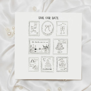 Postwertzeichen handgezeichnete Save-the-Date-Kart Save The Date