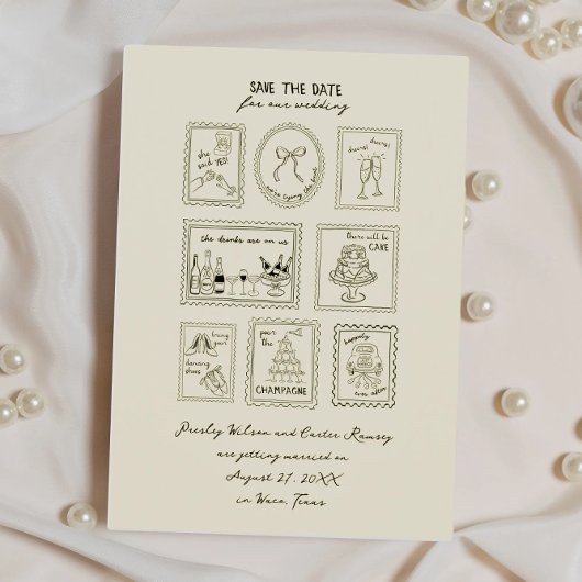 Postwertzeichen handgezeichnete Save-The-Date-Kart Save The Date