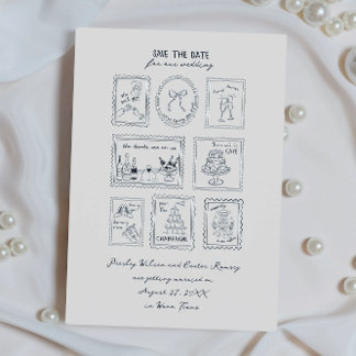 Postwertzeichen handgezeichnete Save-The-Date-Kart Save The Date