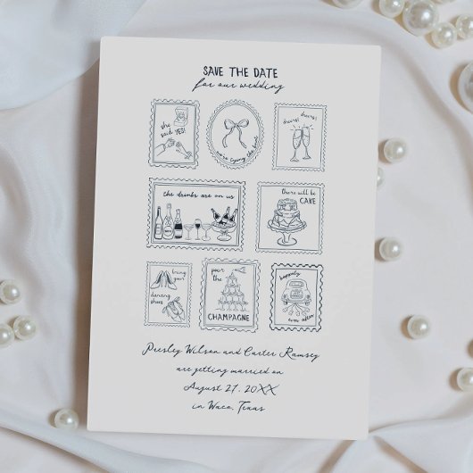 Postwertzeichen handgezeichnete Save-The-Date-Kart Save The Date