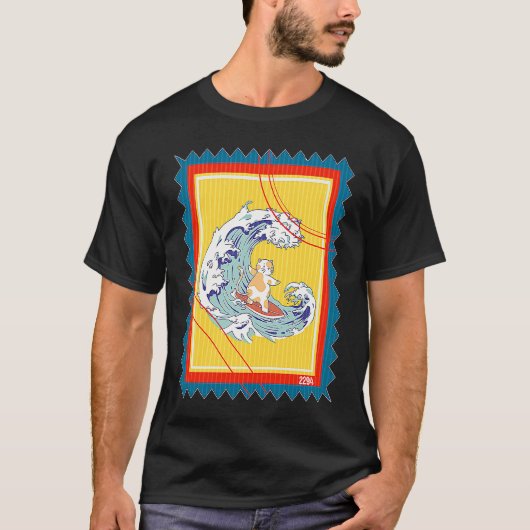 Postwertzeichen-Surfer-Surfkatze T-Shirt (Vorderseite)