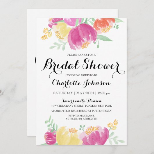 Posy Garden | Brautdusche Einladung (Vorne/Hinten)