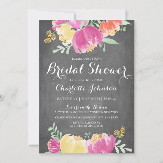 Posy Garden Chalkboard | Brautparty Einladung (Vorderseite)