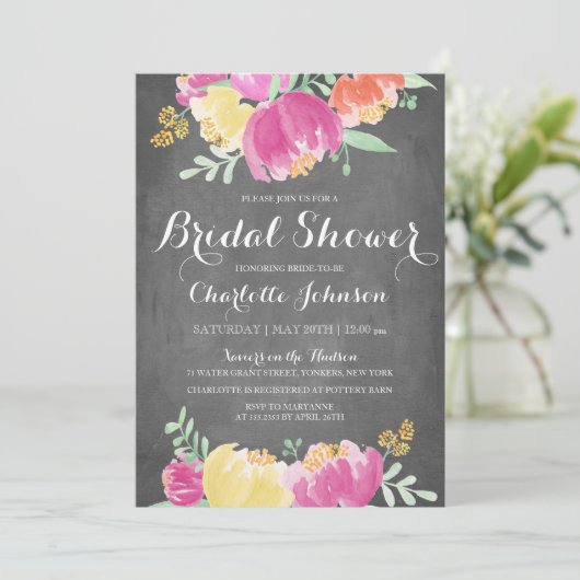 Posy Garden Chalkboard | Brautparty Einladung (Stehend Vorderseite)