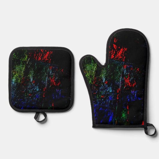 Pot holder and oven mitt dark texture abstract ofenhandschuh & Topflappen-Set (Vorderseite)