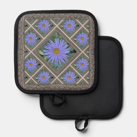 Pot Holder mit schönen Blue Asters Topflappen (Vorderseite/Rückseite)