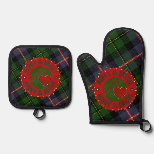 Pot Holder/Oven Mitt Plaid Merry & Bright Ofenhandschuh & Topflappen-Set (Vorderseite)