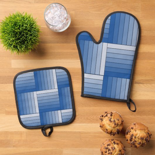 Pot Holder Set - Blauer, schattiger Ribbon-Weave (Oben Unten)