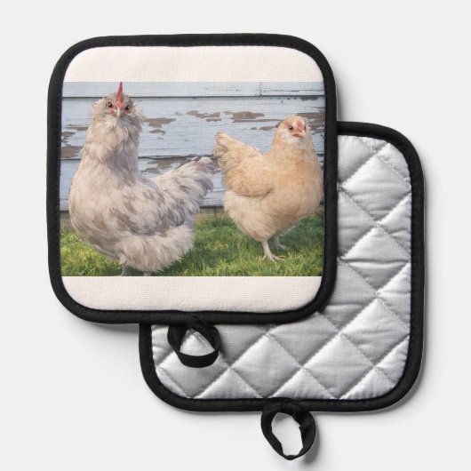 Pot Holder Two Chickens Farmhouse Topflappen (Vorderseite/Rückseite)