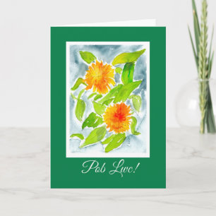 Pot Marigolds Viel Glück Card: Welsh Greeting Karte