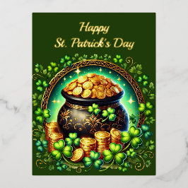 Pot of Gold Green Kleeblatt Illustration Folien Feiertagspostkarte