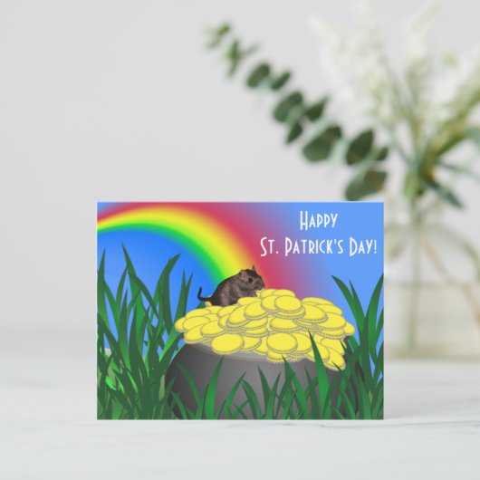 Pot of Gold mit Gerbil - St Patrick's Day Postcard Postkarte (Stehend Vorderseite)