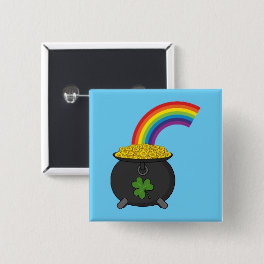 Pot of Gold Rainbow Cartoon Button (Vorne & Hinten)