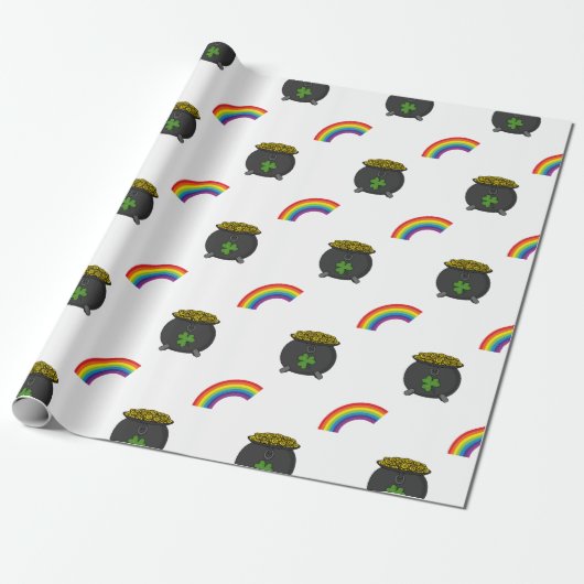Pot of Gold Rainbow Cartoon Geschenkpapier (Ungerollt)