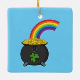 Pot of Gold Rainbow Cartoon Keramikornament