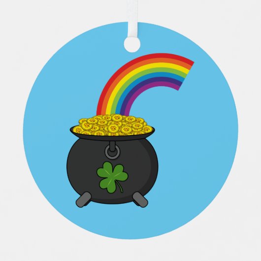 Pot of Gold Rainbow Cartoon Ornament Aus Metall (Vorderseite)