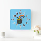 Pot of Gold Rainbow Cartoon Quadratische Wanduhr (Zuhause)