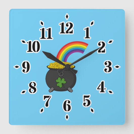 Pot of Gold Rainbow Cartoon Quadratische Wanduhr (Vorderseite)