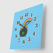 Pot of Gold Rainbow Cartoon Quadratische Wanduhr (Winkel)